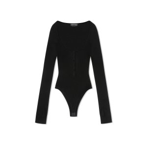 Hauts Tom Ford Extra Fine Cashmere Silk Rib Long Sleeve Bodysuit Femme Noir | JDZUC-1073