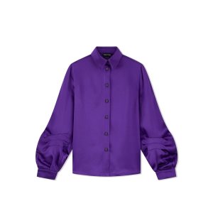 Hauts Tom Ford Fluid Double-faced Satin Balloon Sleeve Shirt Femme Violette | NYFMK-6094