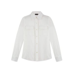 Hauts Tom Ford Slick Jersey Relaxed Fit Shirt Femme Chalk | PEZLG-4502