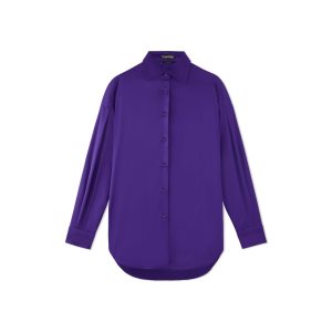 Hauts Tom Ford Stretch Silk Satin Relaxed Fit Shirt Femme Amethyst | JGTNL-1263