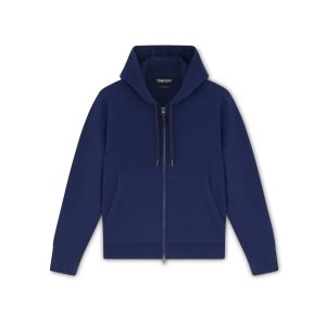 Knitwear Tom Ford Cashmere Merino Hoodie Homme Bleu Foncé | RUSOL-7832