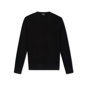 Knitwear Tom Ford Coton Silk Link Ribs Crew Neck Homme Noir | GQYRK-3746