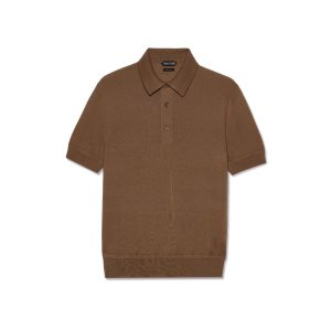 Knitwear Tom Ford Fine Gauge Cashmere Silk Polo Homme Chocolat | AUGSN-8072