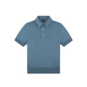 Knitwear Tom Ford Fine Gauge Cashmere Silk Polo Homme Bleu Clair | OPXSD-2489