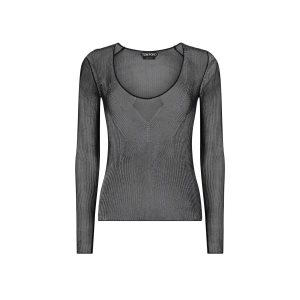 Knitwear Tom Ford Fine Silk Rib Larges Crewneck Top Femme Noir | OBZGW-7412