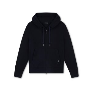 Knitwear Tom Ford Interlock Cashmere Hoodie Homme Bleu Marine | TFPHR-6173