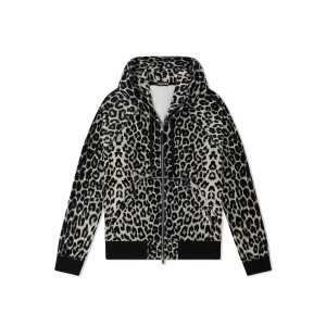 Knitwear Tom Ford Leopard Print Velour Hoodie Homme Noir Beige | ZFBXA-0518