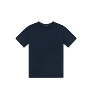 Knitwear Tom Ford Lyocell Coton Crew T-shirt Homme Bleu Marine | XQWJA-6132