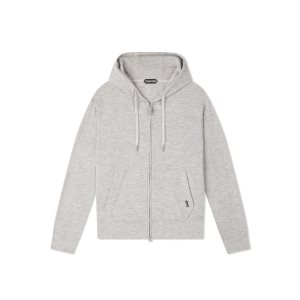 Knitwear Tom Ford Melange Cashmere Hoodie Homme Grise Clair | ZAQDN-1847