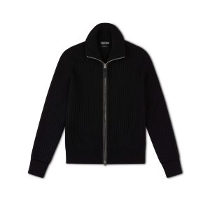 Knitwear Tom Ford Merino Cashmere Zip Through Homme Noir | UDYJB-1674