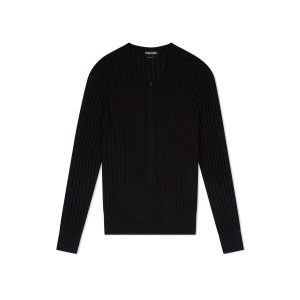 Knitwear Tom Ford Silk Blend Henley Homme Noir | ATLOR-3270