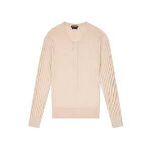 Knitwear Tom Ford Silk Blend Henley Homme Blanche | CAIMX-1852