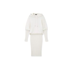 Knitwear Tom Ford Stretch Cashmere Rib Encapuchonné Robe Femme Chalk | JUNLD-1735