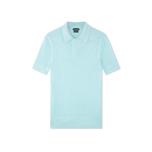 Knitwear Tom Ford Viscose Silk Micro Texture Polo Homme Bleu | VKCLZ-7542