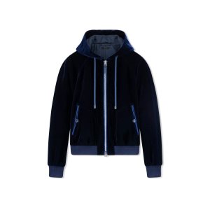 Knitwear Tom Ford Viscose Velvet Hoodie Homme Bleu Marine | PWGJQ-9610