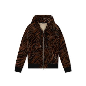 Knitwear Tom Ford Zebra Print Velour Zip Hoodie Homme Marron Noir | QHIOZ-3285