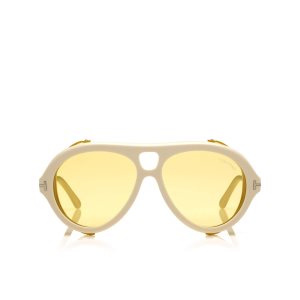 Lunettes de Soleil Tom Ford Neughman Femme Blanche | KZGJY-2681