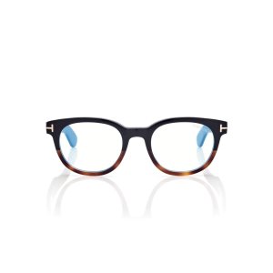 Optique Tom Ford Blue Block Round Homme Noir Marron | DIHMG-7980