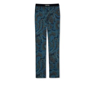 Pantalon De Pyjama Tom Ford 70'S Paisley Floral Silk Homme Turquoise Foncé | YCOMN-2509