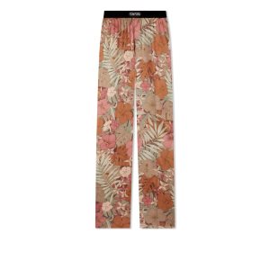 Pantalon De Pyjama Tom Ford Dusty Hibiscus Silk Homme Rose Vert | FWHUJ-3504