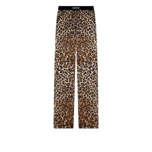 Peignoir Tom Ford Reflected Leopard Pattern Silk Satin Femme Noir Beige | JELUG-4356