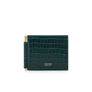 Petits Portefeuilles Tom Ford Glossy Printed Croc Money Clip Wallet Homme Vert Olive | AXNPV-6137