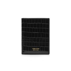 Petits Portefeuilles Tom Ford Glossy Printed Croc Folding Cardholder Homme Noir | MGPQE-7804