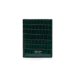 Petits Portefeuilles Tom Ford Glossy Printed Croc Folding Cardholder Homme Vert Olive | ZMTBK-2347