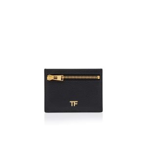 Petits Portefeuilles Tom Ford Grain Cuir Classiche Tf Card Holder With Zipped Pocket Femme Noir | BCXML-8156