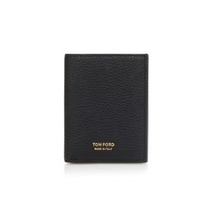 Petits Portefeuilles Tom Ford Grain Cuir Folding Cardholder Homme Noir | KCRAM-8065