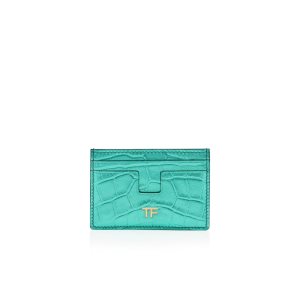 Petits Portefeuilles Tom Ford Metallic Stamped Cuir Classiche Tf Card Holder Femme Bleu | ECTSU-1205