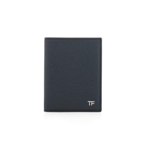 Petits Portefeuilles Tom Ford Small Grain Cuir Folding Cardholder Homme Bleu | LFWHA-6391