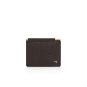 Petits Portefeuilles Tom Ford Small Grain Cuir Folding Money Clip Cardholder Homme Marron | LXTHA-7642