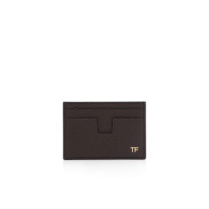 Petits Portefeuilles Tom Ford Small Grain Cuir Money Clip Cardholder Homme Marron | RZBKM-4692