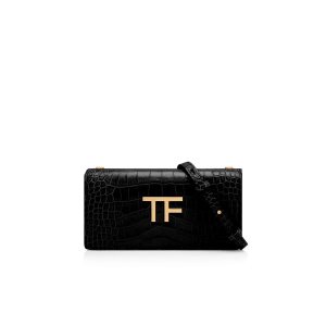 Sac Clutch Tom Ford Shiny Stamped Crocodile Cuir Tf Femme Noir | LMYQG-5708