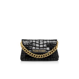 Sacs À Bandoulière Tom Ford Printed Cuir Label Mini Chain Femme Noir | DJXCQ-5794