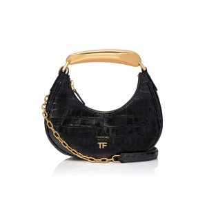 Sacs À Bandoulière Tom Ford Shiny Stamped Crocodile Cuir Bianca Mini Hobo Femme Noir | JRQKA-3247