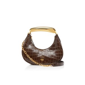 Sacs À Bandoulière Tom Ford Shiny Stamped Crocodile Cuir Bianca Mini Hobo Femme Marron | KZJUA-9375