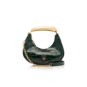 Sacs À Bandoulière Tom Ford Shiny Stamped Crocodile Cuir Bianca Mini Hobo Femme Turquoise Vert | SGRXT-2164