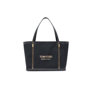 Sacs À Bandoulière Tom Ford Textured Tela T Screw Tote Femme Noir Doré | IVDOE-1056