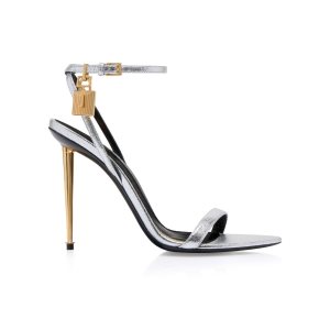 Sandales Tom Ford Laminated Nappa Cuir Padlock Pointy Naked Femme Argent | RVLWJ-0683