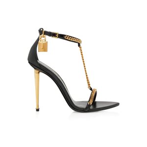 Sandales Tom Ford Shiny Cuir Padlock Pointy Naked Femme Noir | EMFCV-7082