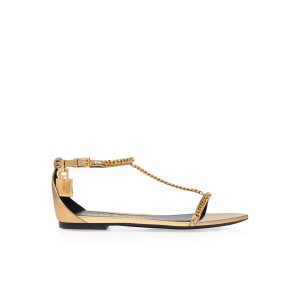 Sandales à Talons Tom Ford Mirror Cuir Padlock Chain Femme Doré | ALOPU-2195