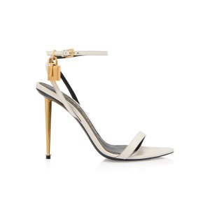 Sandales à Talons Tom Ford Shiny Cuir Padlock Pointy Naked Femme Chalk | AXDVQ-8046