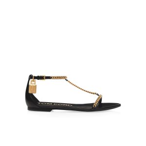 Sandales à Talons Tom Ford Shiny Cuir Padlock Chain Femme Noir | KBCGX-6431