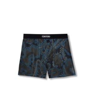 Slips Tom Ford 70'S Paisley Floral Silk Boxer Homme Turquoise Foncé | NRKWX-6829