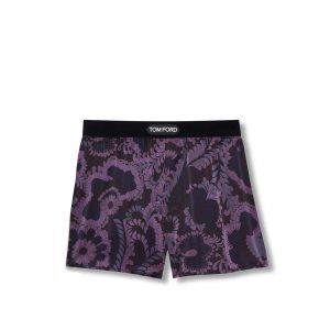 Slips Tom Ford 70'S Paisley Floral Silk Boxer Homme Violette Foncé | WHXPU-0649