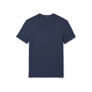 T Shirts Tom Ford Coton Crewneck Homme Bleu Foncé | LDTBM-0641