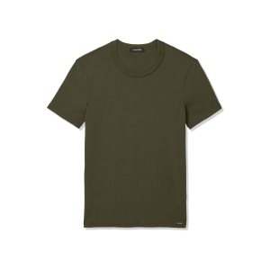 T Shirts Tom Ford Coton Crewneck Homme Marron Vert Olive | CWTYF-9052