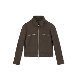 Vêtements D'extérieur Tom Ford Brushed Coton Zip Blouson Homme Chocolat Foncé | WTGIF-5120